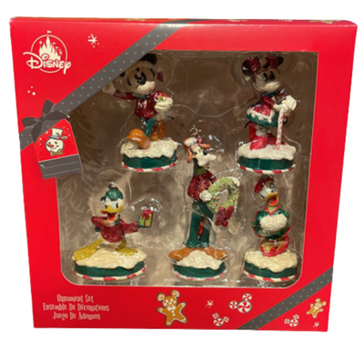 Disney Parks Mickey & Friends Holiday Cheers Christmas Ornament Set New with Tag