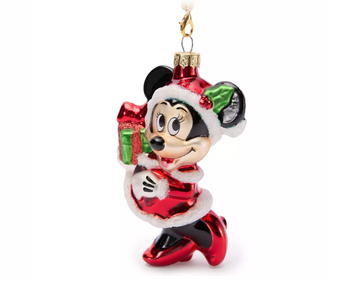 Disney Parks Santa Minnie Glitter Glass Christmas Ornament New with Tag