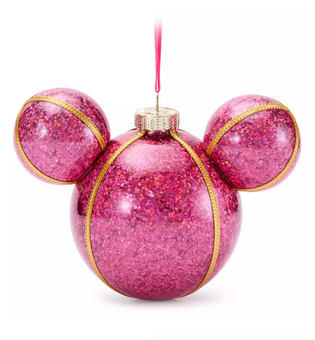 Disney Parks Mickey Icon Fuchsia Glass Ball Christmas Ornament New with Tag