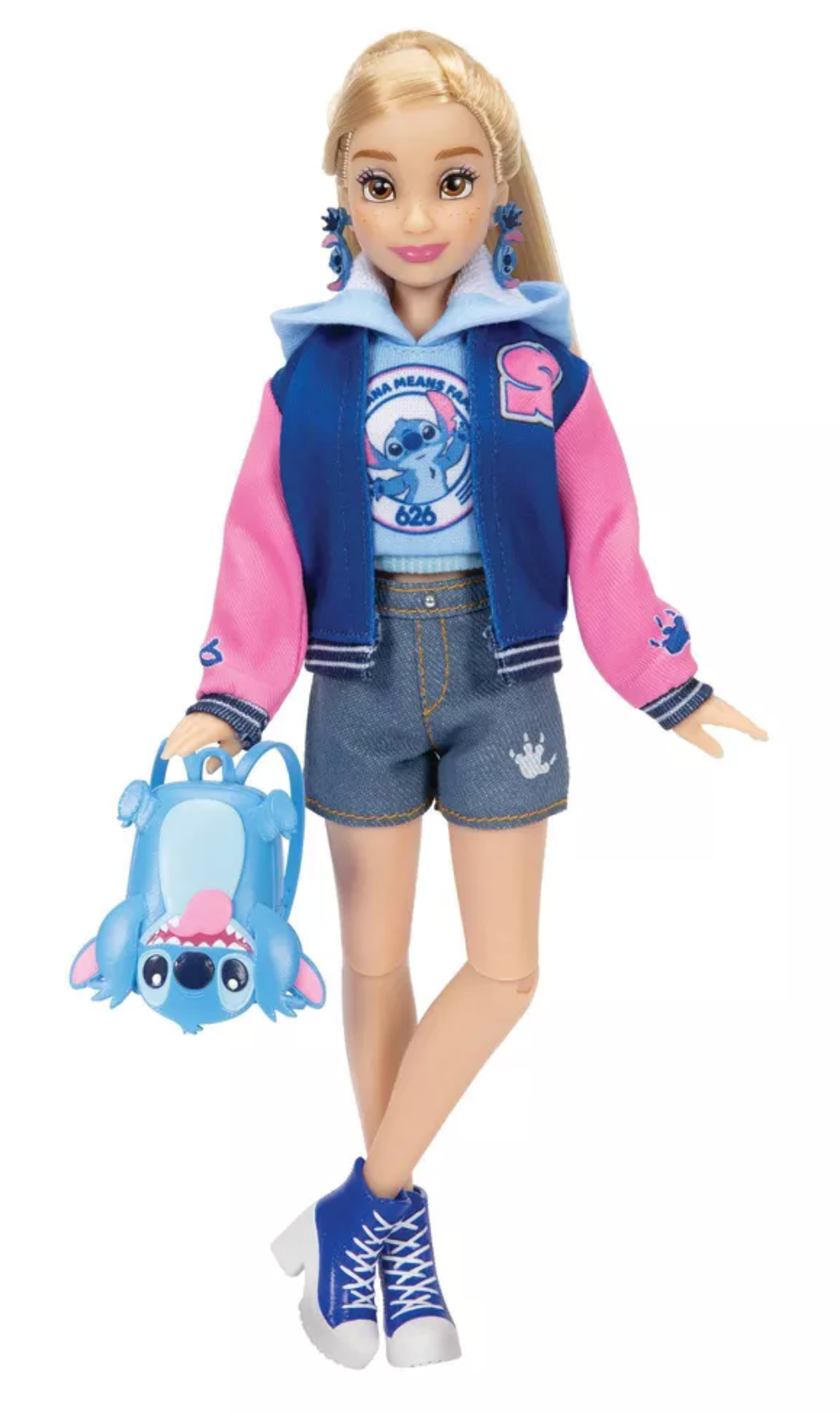Disney ily 4EVER Stitch Doll Varsity Jacket Blonde Hair Brown Eyes New