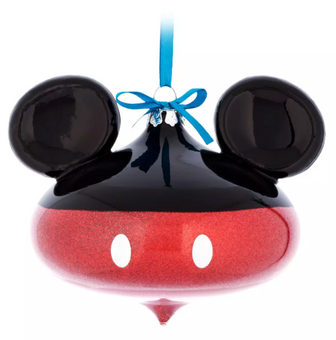 Disney Parks Mickey Ears Glitter Glass Christmas Ornament New with Tag
