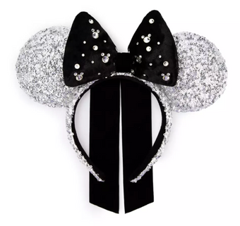 Disney Parks Minnie Mouse Sequined Ear Headband for Adults Silver New With Tag
