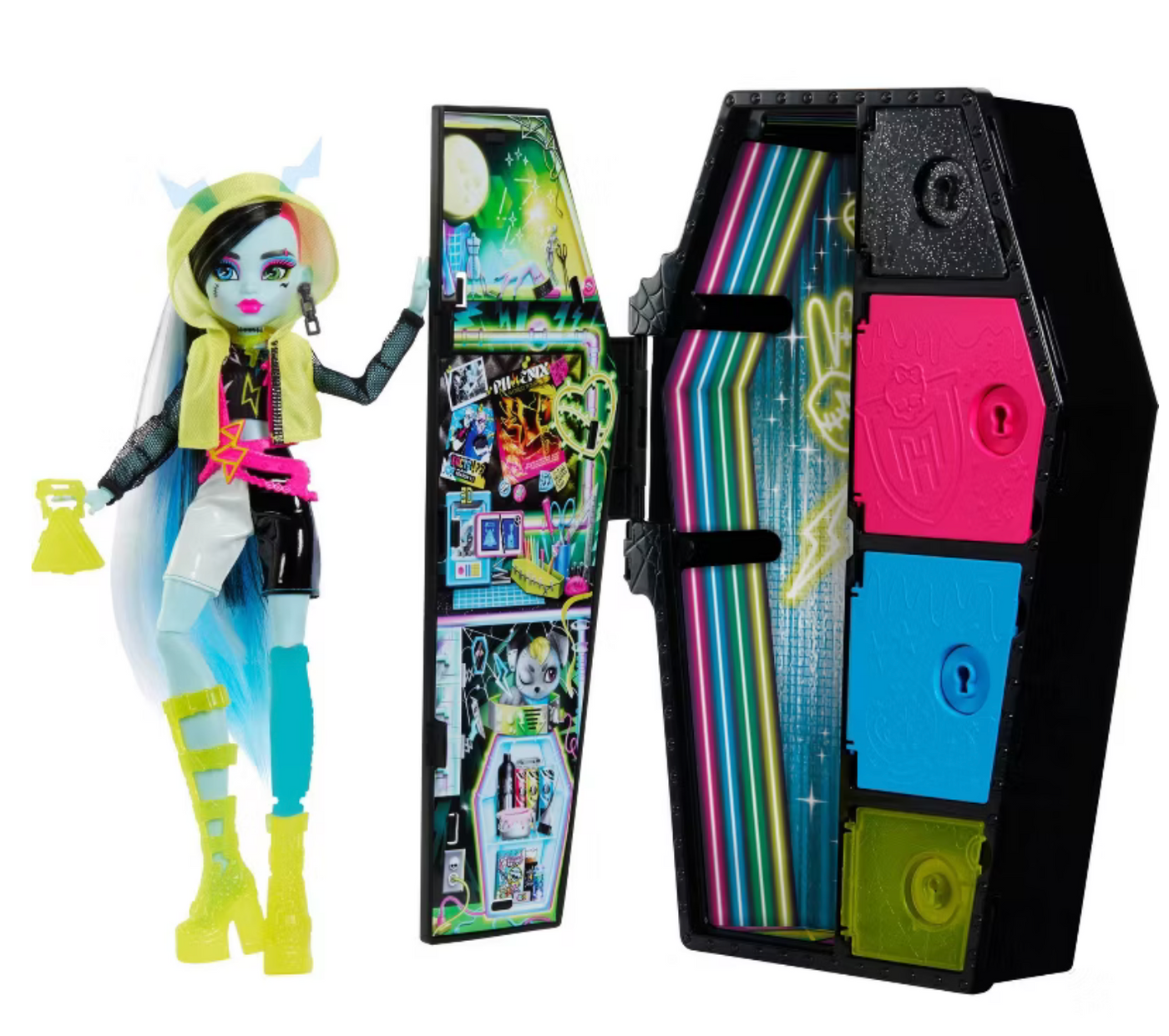 Monster High Skulltimate Secrets Neon Frights Frankie Stein Fashion Doll New