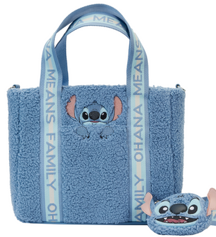 Disney Parks Loungefly Stitch Plush Sherpa Tote Bag With Coin Bag New With Tag