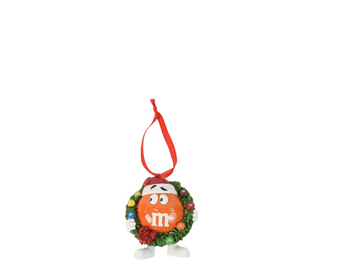 M&M's World Orange with Wreath Resin Christmas Ornament New with Tag