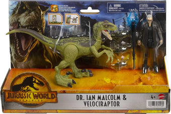 Jurassic World Dominion Dino Pack Dr Ian Malcolm & Velociraptor Toy New with Box