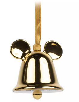Disney Parks Mickey Mouse Gold Bell Christmas Ornament New With Tag