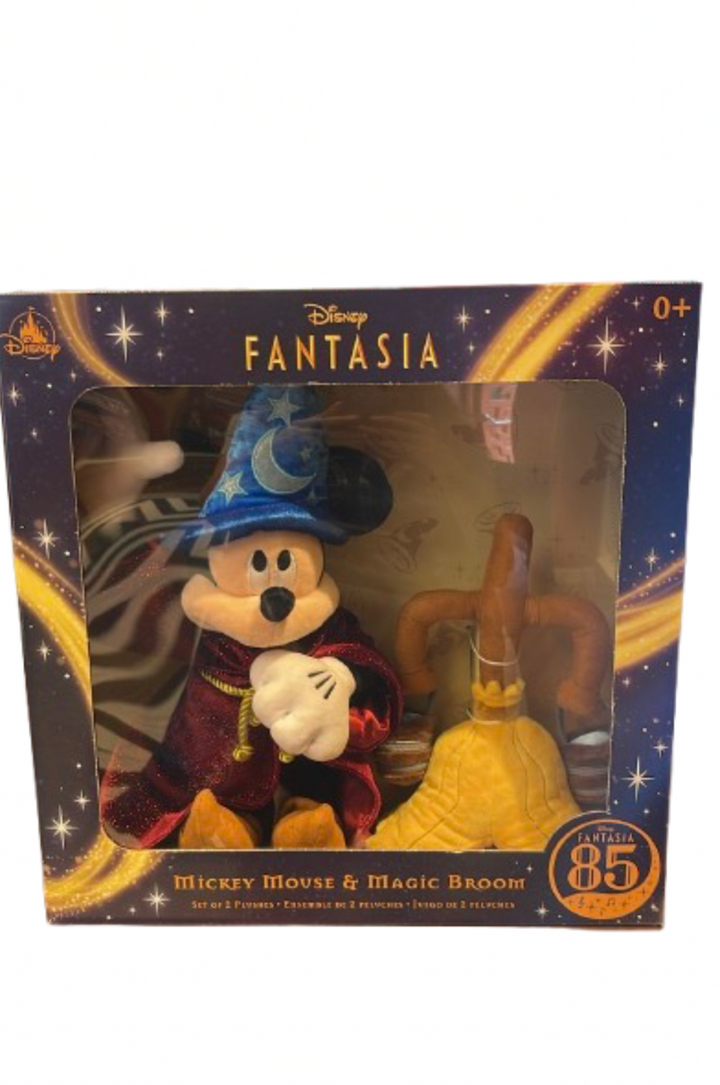 Disney Parks 85th Fantasia Mickey and Magic Broom Set of 2 Plushes