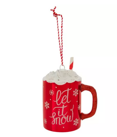 Robert Stanley Hot Cocoa Mug Let it Snow Glass Christmas Ornament New with Tag