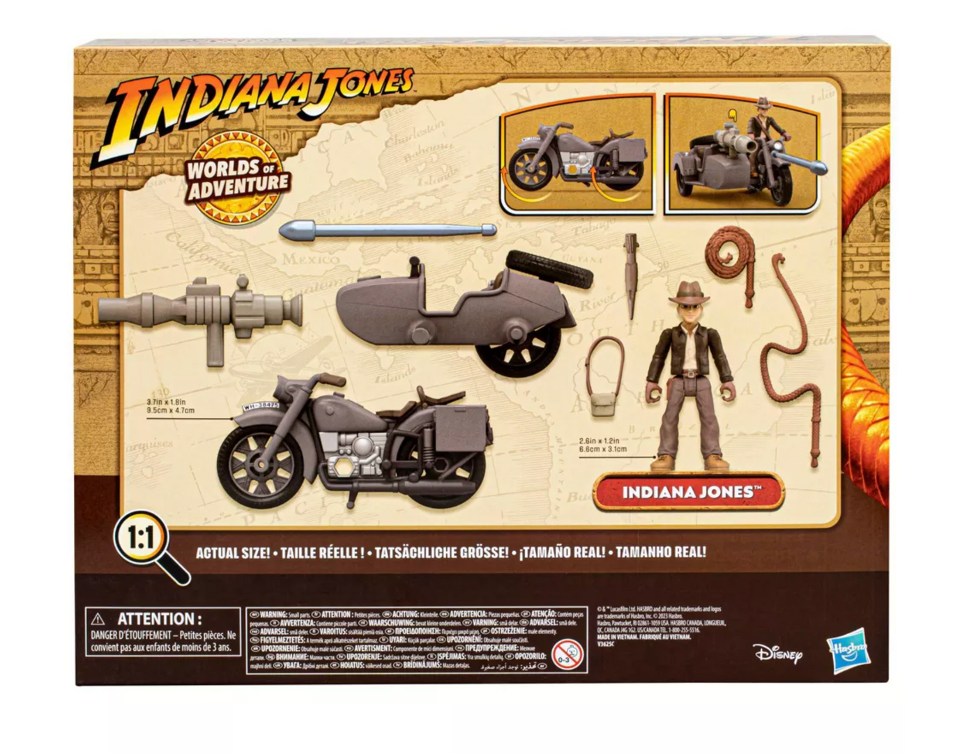 Disney Indiana Jones Worlds of Adventure Action Figure w Motorcycle Sidecar New