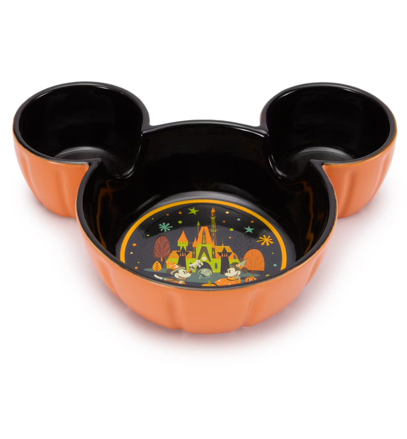 Disney Parks Halloween Mickey Minnie Castle Jack-o'-Lantern Candy Bowl New