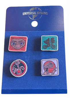 Universal Studios E.T. Extra Terrestrial Wood Block Pin Set of 4 New With Card
