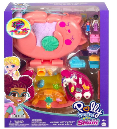 Polly Pocket Starring Shani Cuddly Cat Purse Compact Playset Toy New W Box