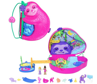 Polly Pocket Sloth Family 2in1 Purse Compact Dolls and Playset Toy New With Box