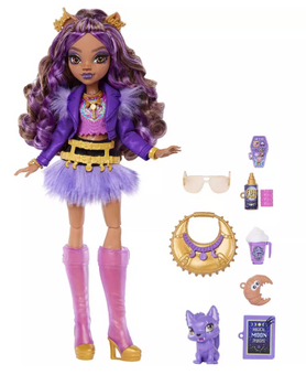 Monster High Clawdeen Wolf Fashion Doll in Furry Skirt with Pet Crescent Toy New