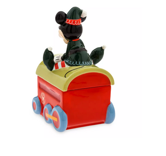 Disney Parks Elf Mickey on Train Christmas Holiday Cookie Jar New