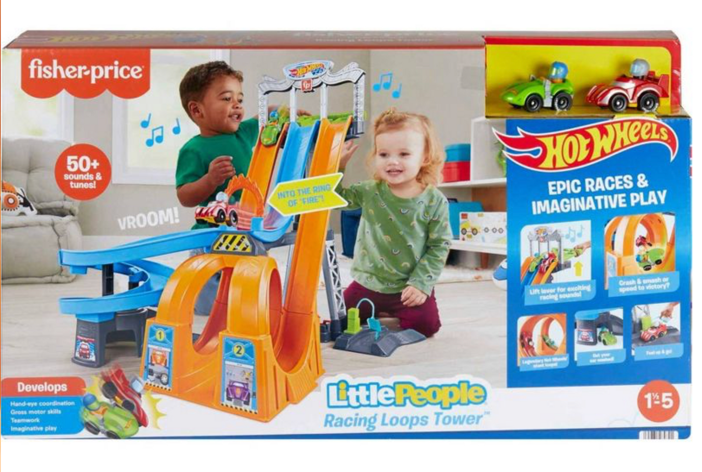 Fisher-Price Little People Hot Wheels Racing Loops Tower Trackset Toy New W Box