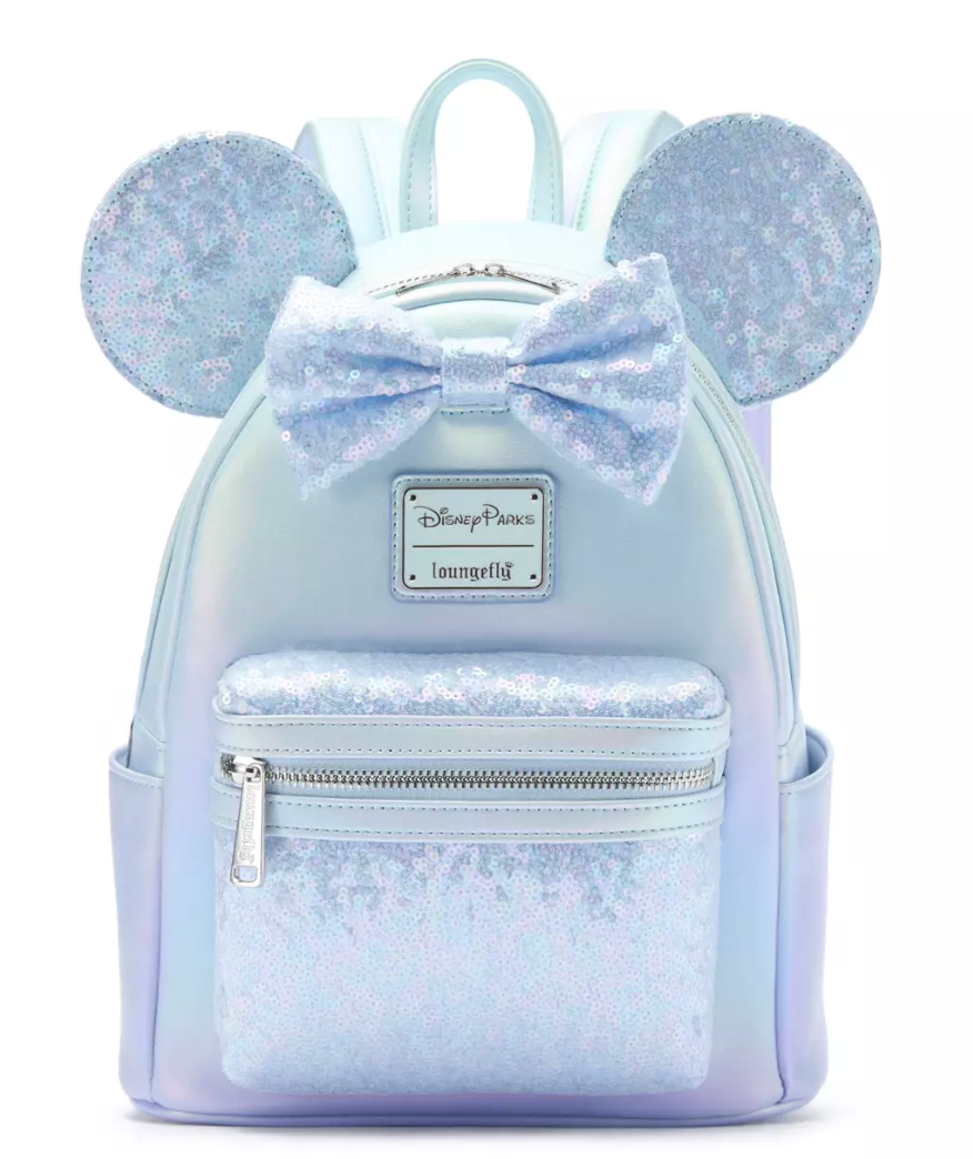 Disney Parks Loungefly Minnie Mouse Light Blue Sequined Mini Backpack New W Tag