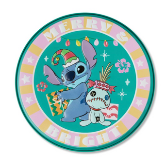 Disney Stitch and Scrump Santa Christmas Round Metal Bottle Cap Sign New
