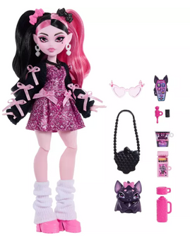 Monster High Draculaura Fashion Doll in Bow Dress with Pet Bat Toy New w Tag