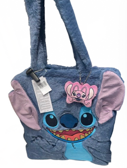 Disney Parks Soft Plush Fluffy Stitch Tote Bag and Angel Charm New with Tag