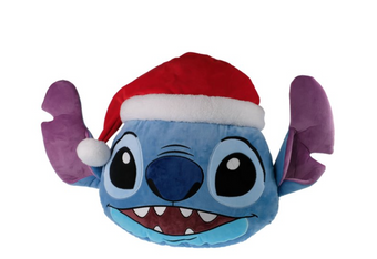 Disney Stitch in a Santa Hat 16 inch Round Holiday Pillow Blue New