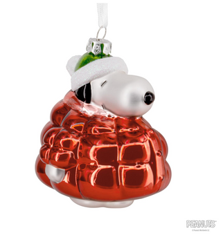 Hallmark Peanuts Snoopy in Puffer Coat Glass Christmas Ornament New with Box