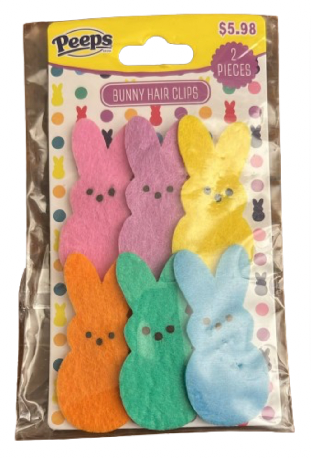Peeps Easter 2 Multicolored Bunny Hair Clips New with Card