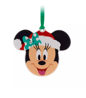 Disney Parks Festive Minnie Santa Ceramic Christmas Ornament New With Tag