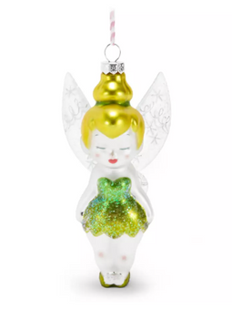 Disney Parks Tinker Bell Peter Pan Glass Christmas Ornament New With Tag