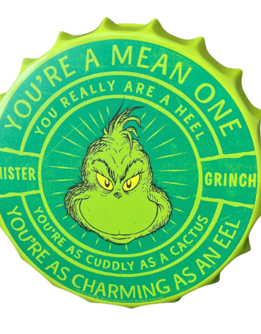 Dr Seuss The Grinch Who Stole Christmas Round Metal Bottle Cap Sign New