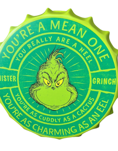 Dr Seuss The Grinch Who Stole Christmas Round Metal Bottle Cap Sign New