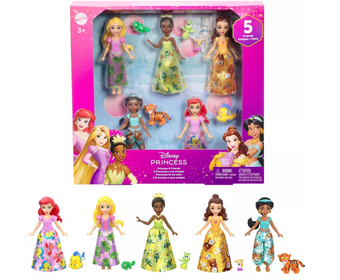 Disney Princess and Friends Set with 5 Small Dolls in Sparkling Outfits New Box