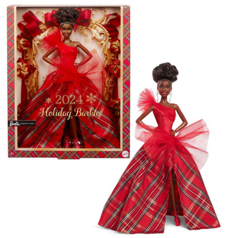 Barbie 2024 Holiday Signature Black Hair with Plaid Gown Toy New with Box