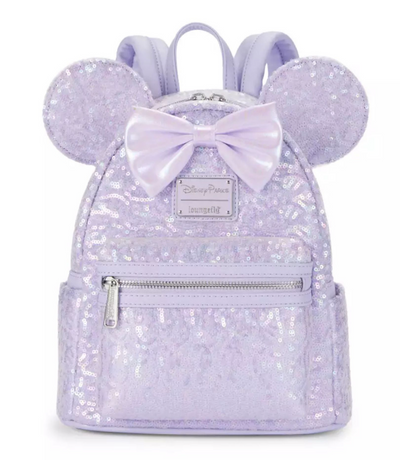 Disney Parks Loungefly Mini Backpack Opalescent Lavender Sequin Minnie Mouse New