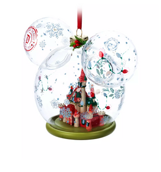 Disney Parks Mickey Icon Sleeping Beauty Castle Holiday Glass Ornament New w Tag