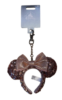 Disney Parks Bag Charm Rose Gold Minnie Mouse Sequin Ear Headband New With Tag