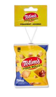 Totinos Pizza Roll Decoupage Holiday Ornament Yellow Plastic by Ruz New With Tag