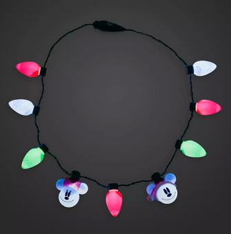 Disney Parks Mickey and Minnie Santa Light-Up Holiday Glow Necklace New with Tag