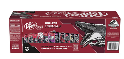 Dr Pepper Soda Mosasaurus Jurassic World Rebirth 12 pack 12 fl oz Cans New