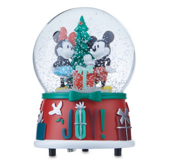 Disney 100 Mickey Minnie Holiday Snow Globe 100mm Plays Jingle Bells New