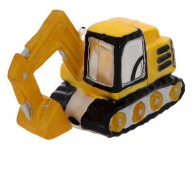 Robert Stanley Yellow & Black Excavator Glass Christmas Ornament New with Tag