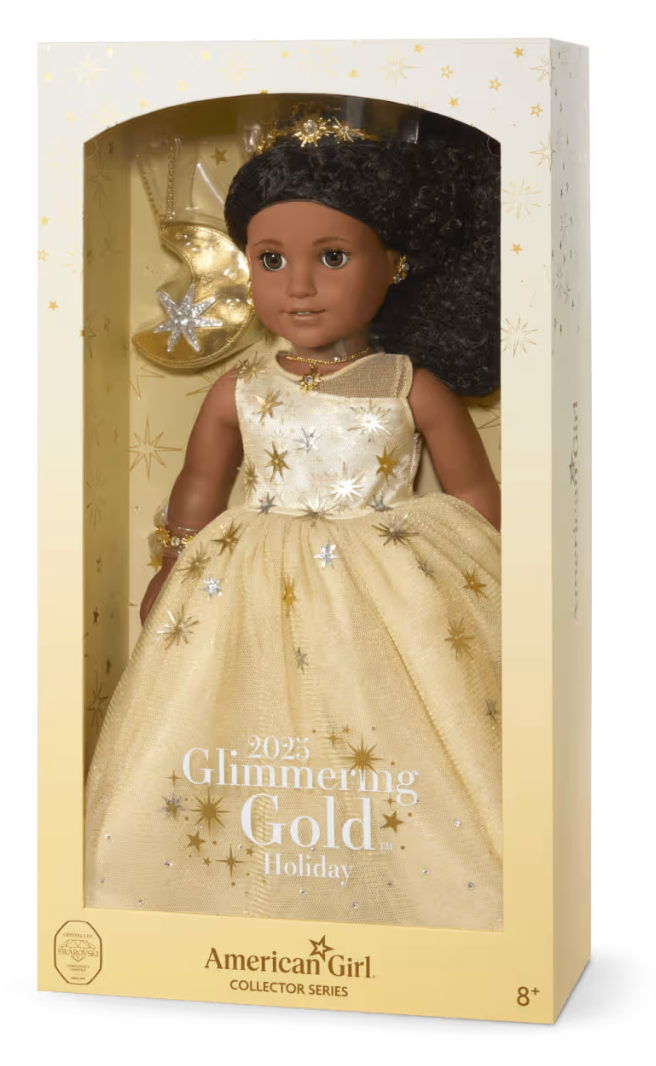 American Girl 2025 Glimmering Gold Holiday Collector Doll Black hair New w Box