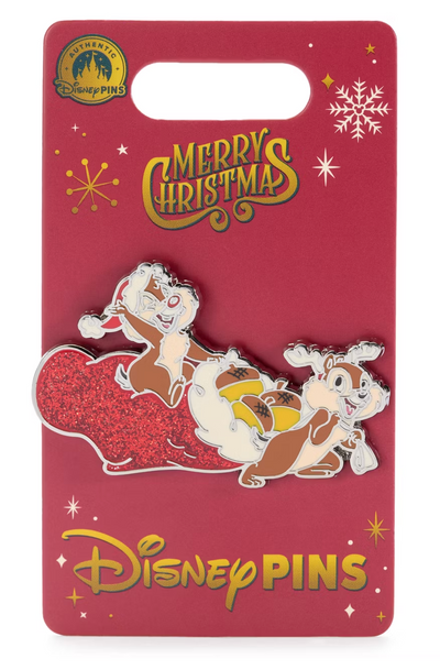 Disney Parks Chip 'n Dale Festive Pin Holiday New With Card