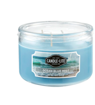 Candle Lite Ocean Blue Mist Swirl 3-wick 10oz Jar Candle New