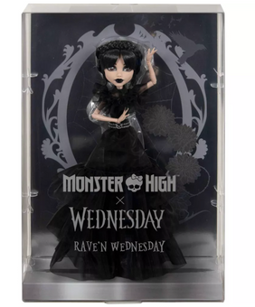Monster High x Wednesday Collectible Rave'N Wednesday Doll in Black Gown New