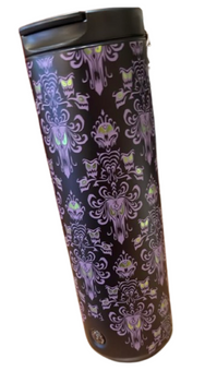 Disney Parks Haunted Mansion Wallpaper Water Bottle with Bat Charm New With Tag