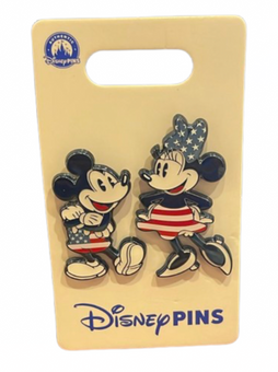 Disney Parks Mickey And Minnie Mouse Americana Pin Set New With Card