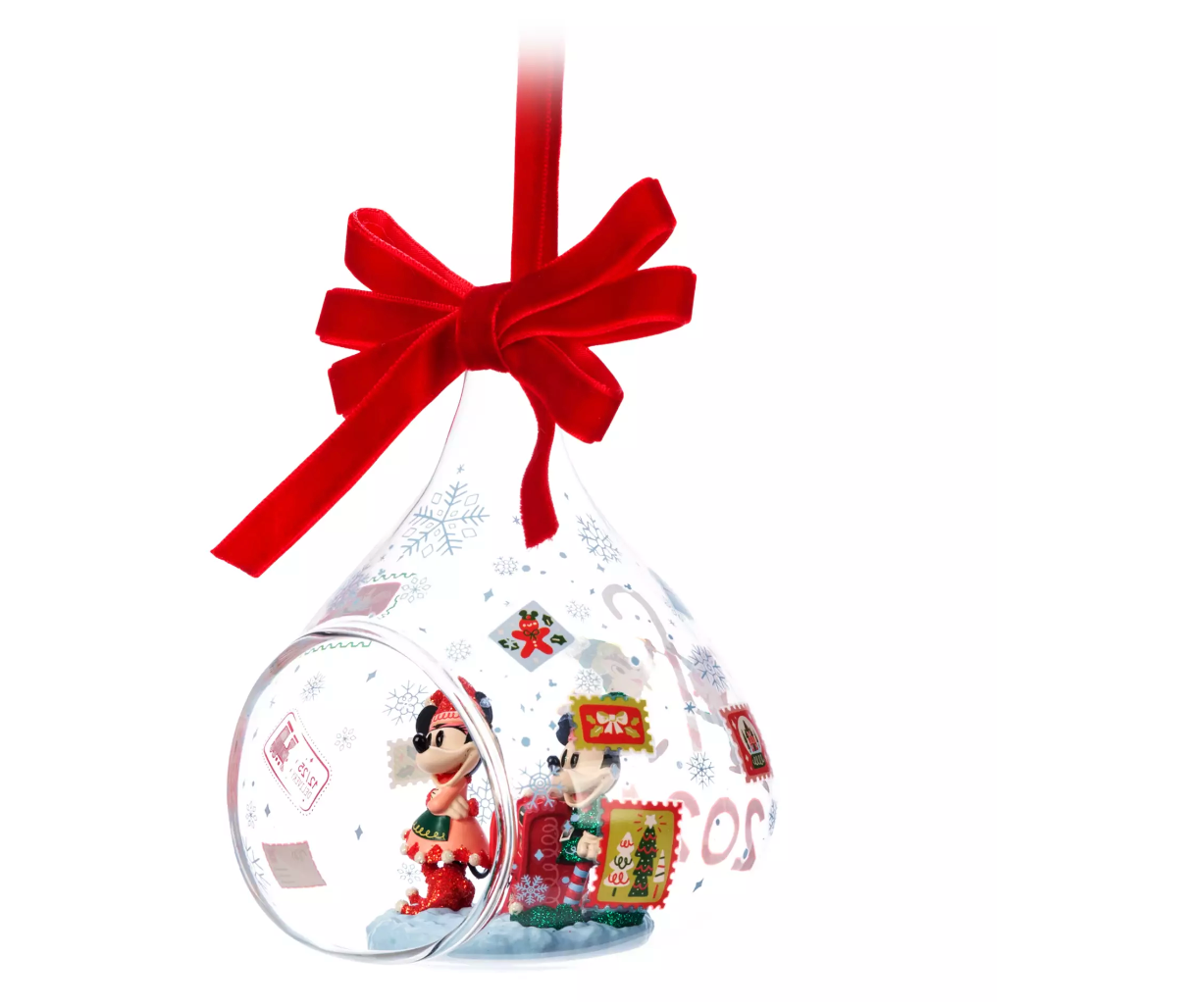Disney Parks Santa's Helpers Mickey Minnie Holiday Glass Droplet Ornament New