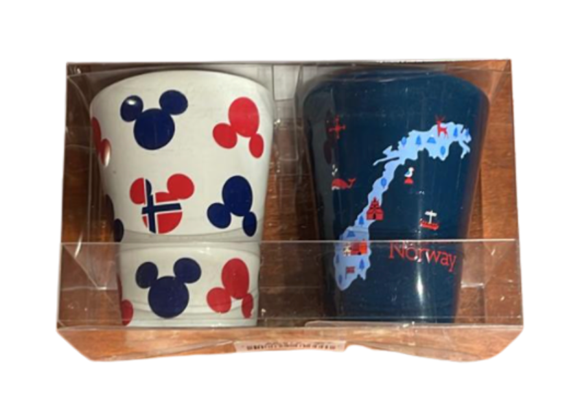 Disney Parks Epcot Norway Map Mickey Mouse Icon Flag Shot Glass Set New With Tag